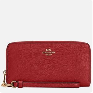 NWT COACH C4451 Long Zip Around Pebble Leather Wallet True Red